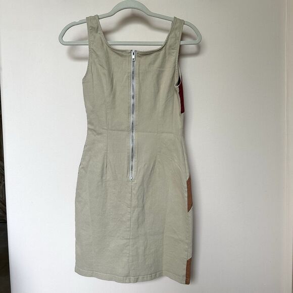 Dress Small Midi Sleeveless Color block Patchwork Neutral Zip Up - Picture 3 of 7